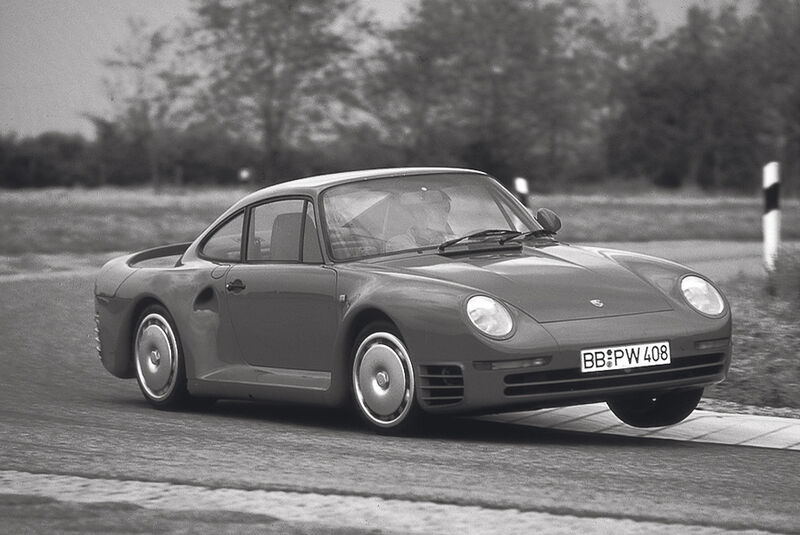 Porsche 959, Seitenansicht, Kurvenfahrt