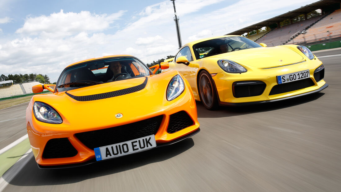 Porsche Cayman GT4, Lotus Exige S, Frontansicht