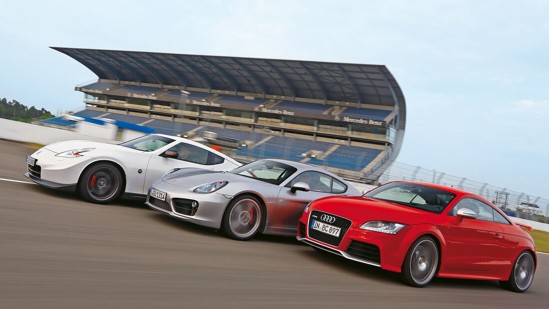 Porsche Cayman S, Audi TT RS, Nissan 370Z Nismo, Seitenansicht