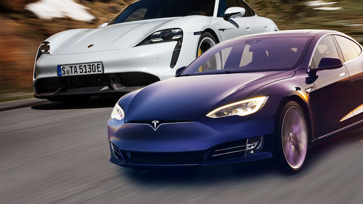 Erster Vergleich Porsche Taycan Vs Tesla Model S P100d Auto Motor Und Sport