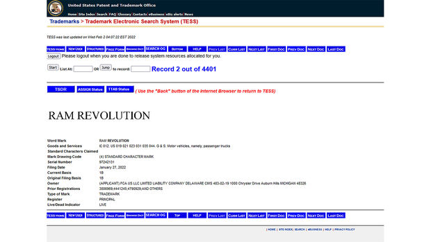 RAM Revolution Patenteintrag Elektro-Pickup