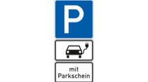 Richtzeichen 314 Parken Zusatzzeichen 1010-66 Bevorrechtigung elektrisch betriebener Fahrzeuge Zusatzzeichen 1053-31 Mit Parkschein