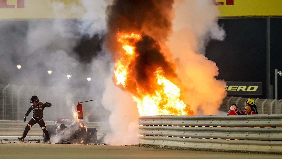 Romain Grosjean - Haas - Feuer - GP Bahrain 2020