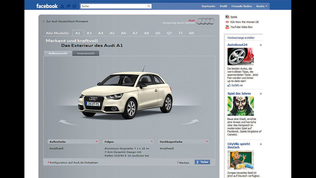 Screenshot Autohersteller auf Facebook, Audi