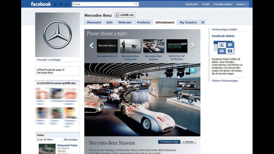 Screenshot,  Autohersteller auf Facebook, Mercedes