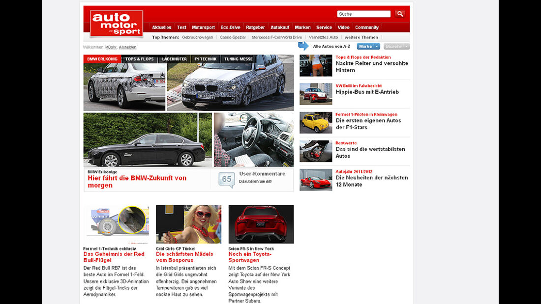 Screenshot auto-motor-und-sport.de, Relaunch, 2011