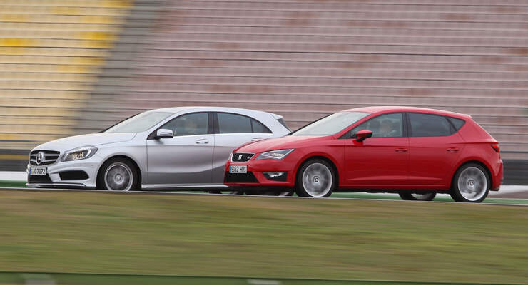 Seat León 1.4 TSI FR, Mercedes A 200 AMG Sport, Seitenansicht