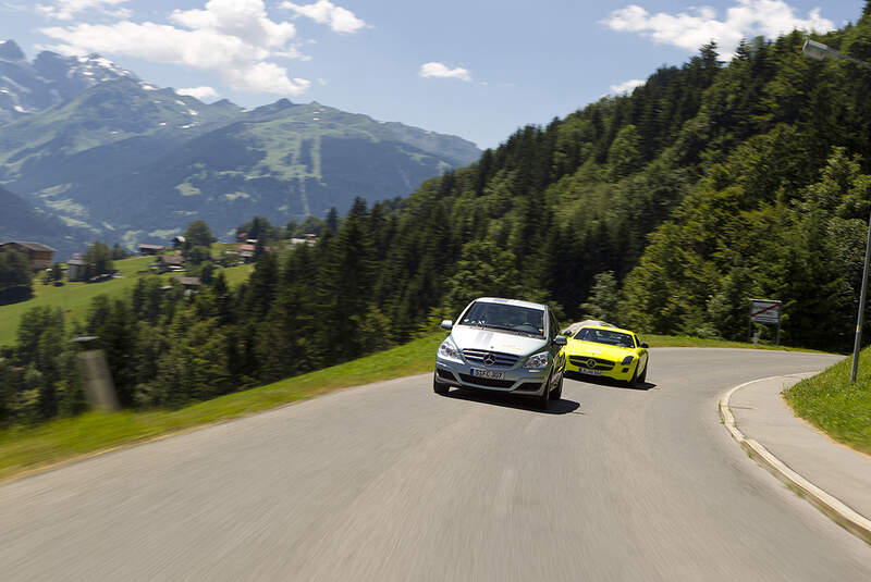 Silvretta E-Auto 2010, Elektroauto, E-Auto, Mercedes B-Klase F-Cell, Mercedes SLS AMG E-Cell