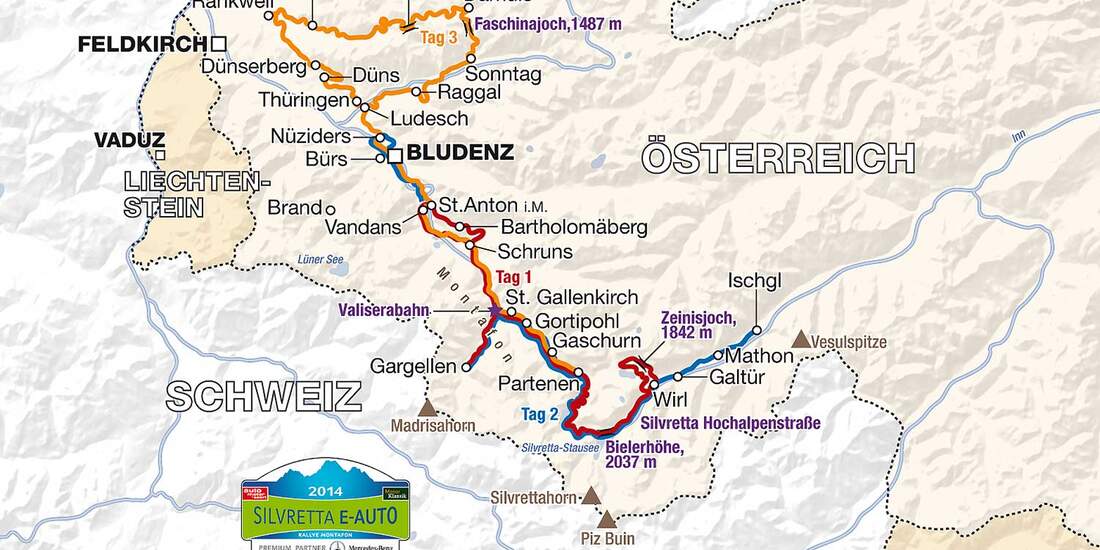 Streckenkarte Silvretta E-Auto 2014