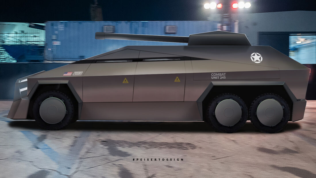 Tesla Cybertruck Militär Panzer Transporter Render Design