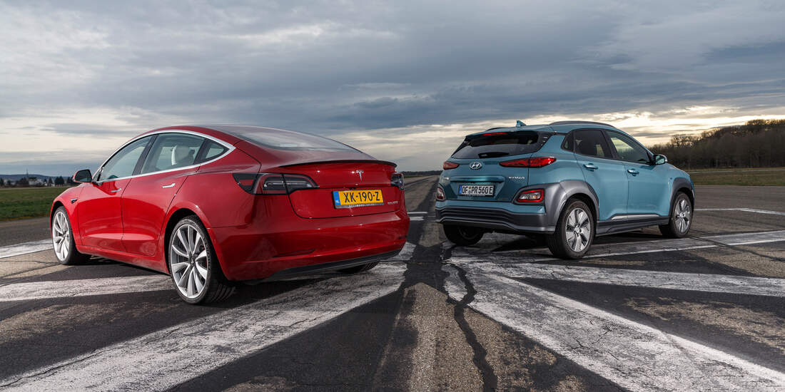 Tesla Model 3, Hyundai Kona
