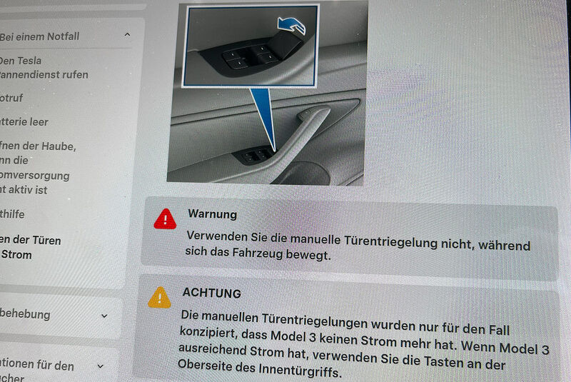 Tesla Model 3 Vor-Facelift Türgriffe Bedienungsanleitung Handbuch