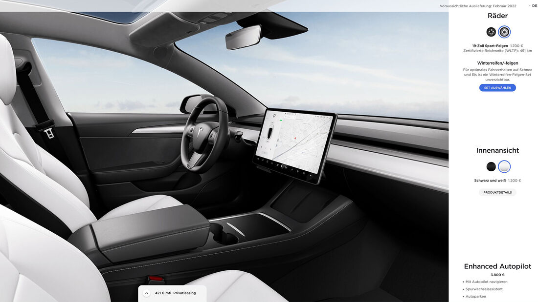Tesla Model 3: weißer Innenraum