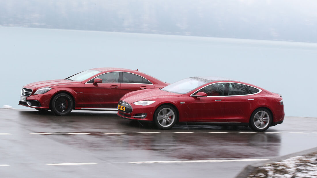 Tesla Model S P85D, Mercedes CLS 63 AMG S 4Matic, Seitenansicht