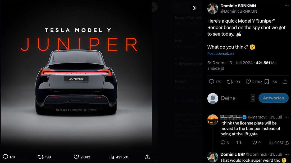 Tesla Model Y Facelift Rendering Dominic BRNKMN INOFFIZIELL