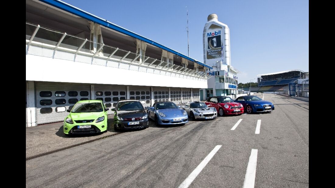 VT Audi TT RS Roadster, Ford Focus RS, Lotus Exige Cup 260, Mini JCW Cabrio, Porsche Boxster S, VW Golf GTI