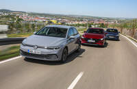VW Golf 1.5 eTSI DSG, Ford Focus 1.5 EcoBoost, Mazda 3 G 150, Exterieur
