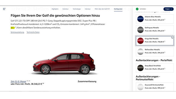 VW Golf 8 GTI Konfiurator