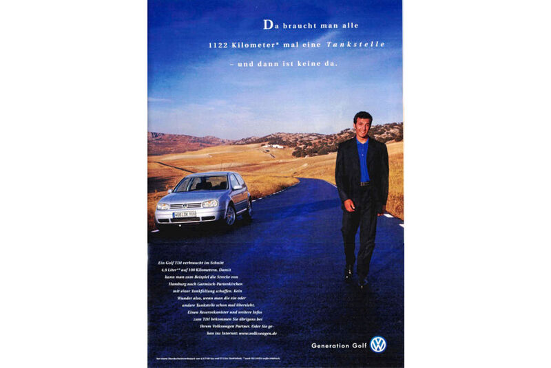 VW Golf IV TDI Reichweite Werbung 50 Jahre Golf