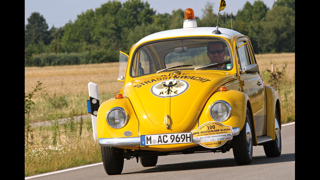 VW Käfer, Pannenfahrzeug, ADAC, Frontansicht