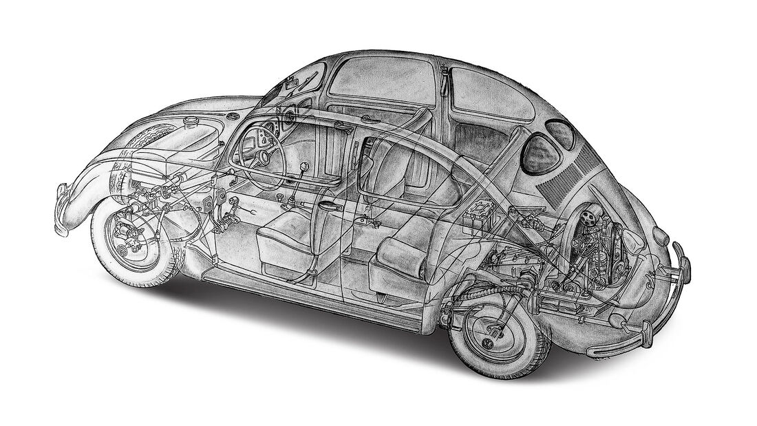 VW Käfer Schnittzeichnung Röntgenbild