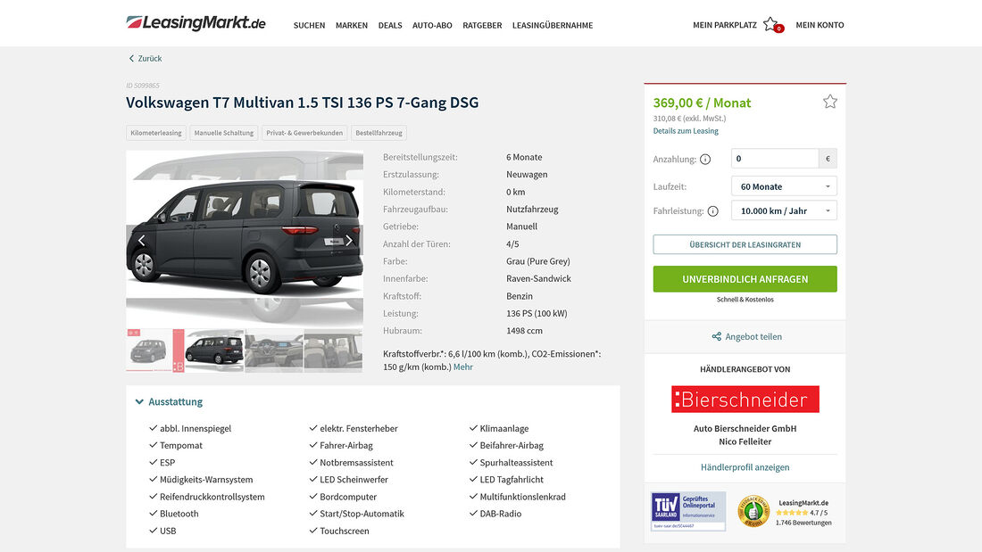 VW Leasing Angebote, VW T7 Multivan