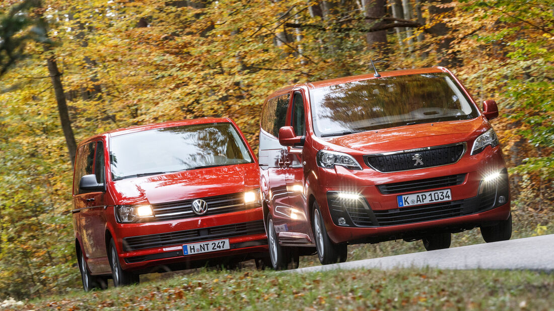 VW Multivan 2.0 TDI, Peugeot Traveller HDi 150 L2, Frontansicht