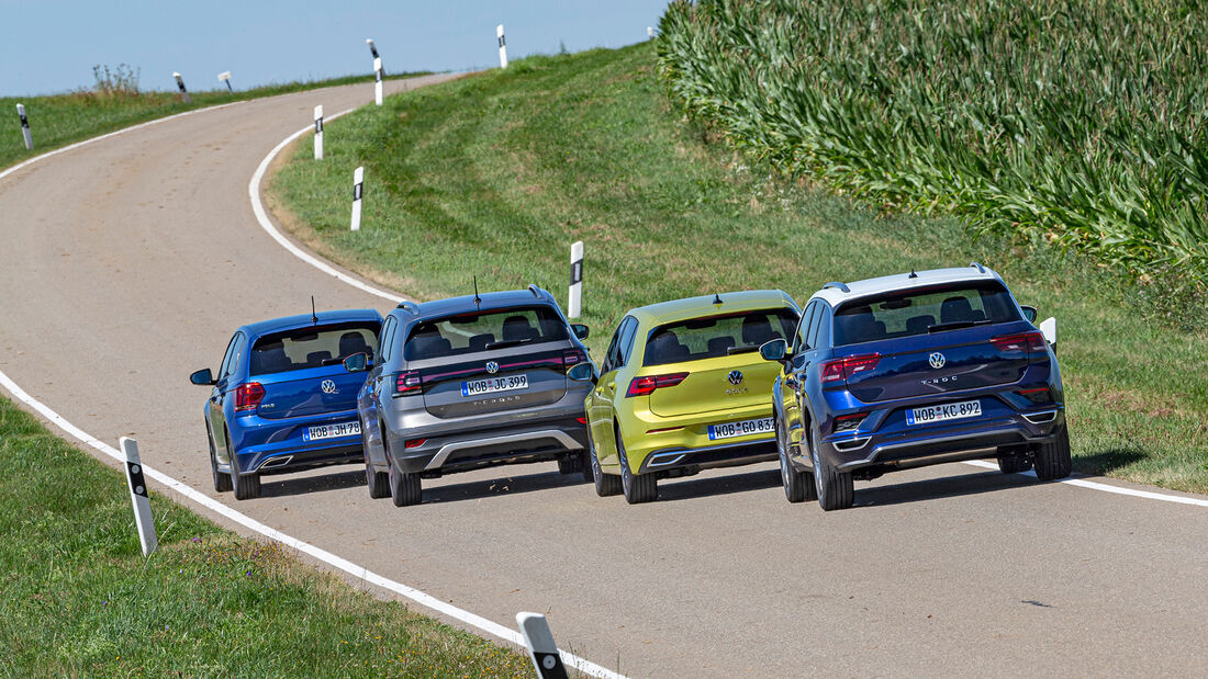 VW Polo 1.5 TSI Highline, VW T-Cross 1.5 TSI Life, VW T-Roc 1.5 TSI Style, VW Golf 1.5 eTSI Life, Exterieur