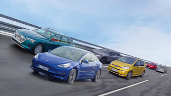 VW e-up, Hyundai Ioniq, DS3 E-Tense, Renault Zoe, Tesla Model 3, Audi e-tron, exterieur