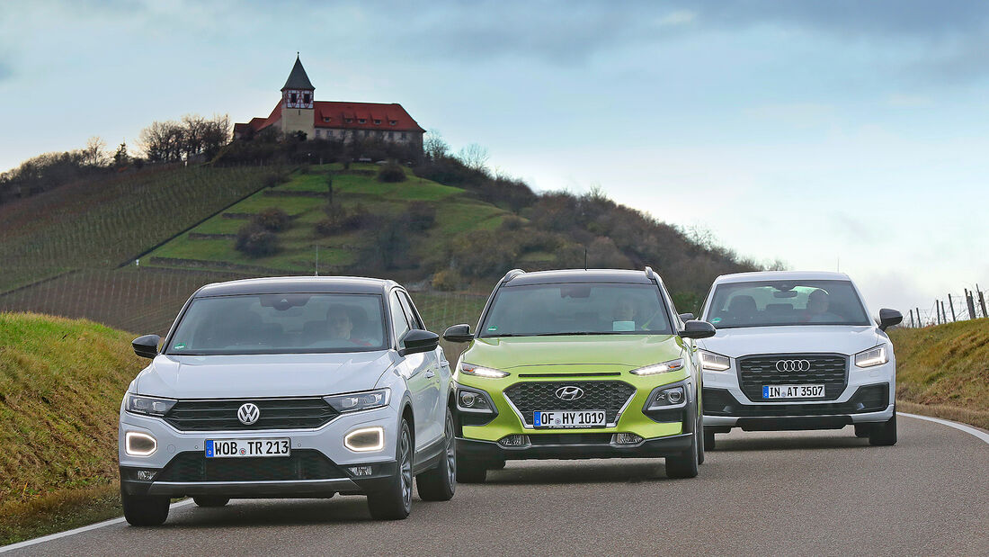 Vergleichstest Audi Q2, Hyundai Kona, VW T-Roc