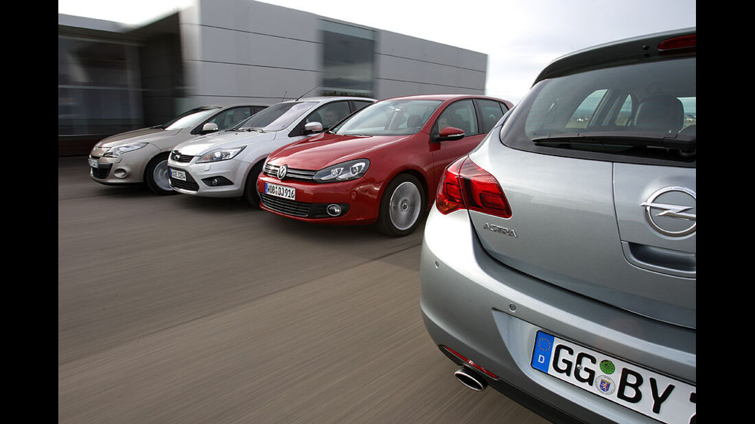 Vergleichstest Ford Focus, Opel Astra, Renault Mégane und VW Golf