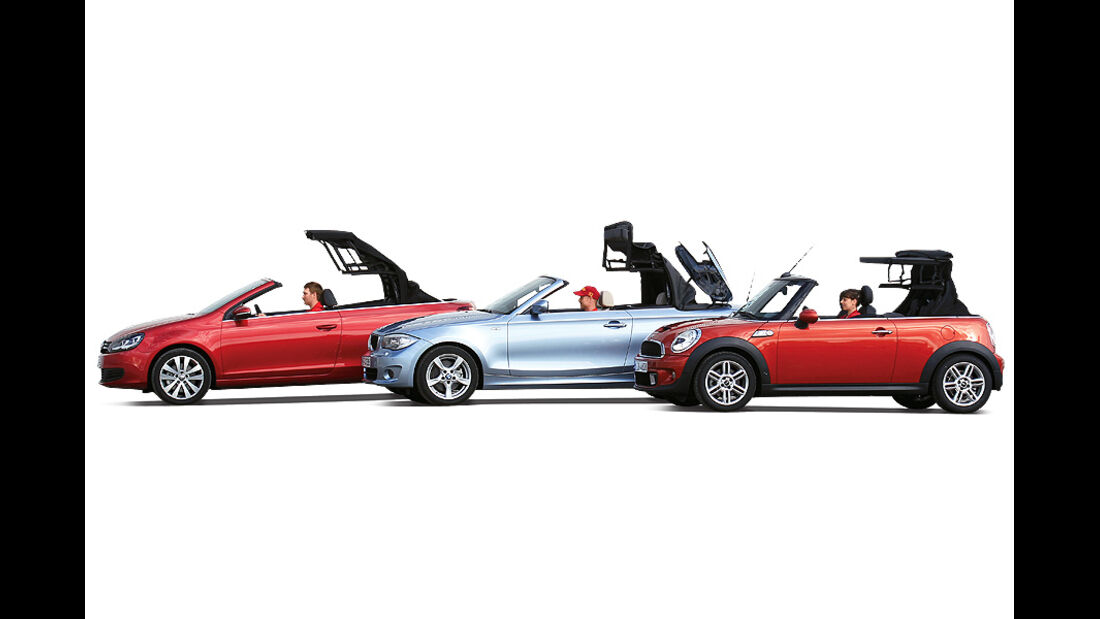 Vergleichstest VW Golf Cabrio, mini Cooper S Cabrio, BMW 1er Cabrio