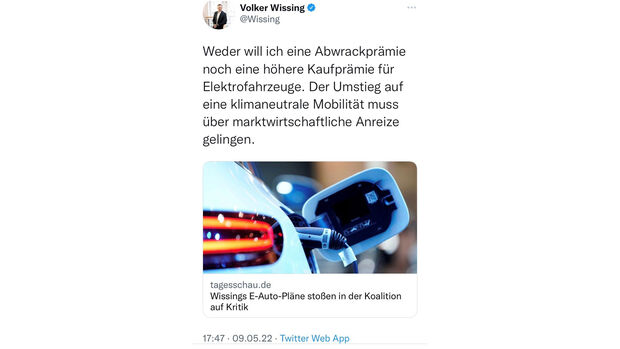 Wissing Tweet Dementi Abwrackprämie 9.5.2022 17:47 Uhr