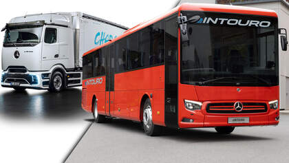Mercedes eActros 600 eIntouro Überland Bus Elektro Collage Aufmacher