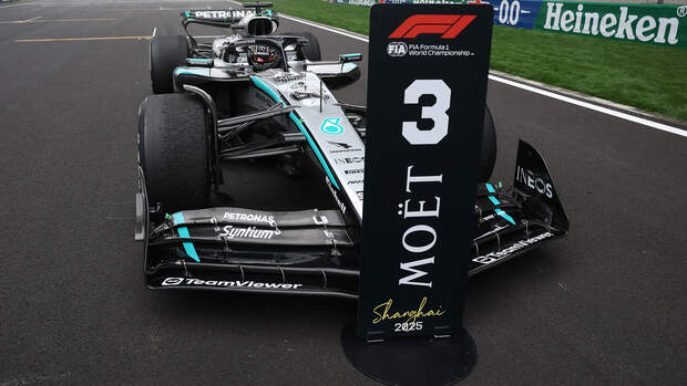 George Russell on the podium in China