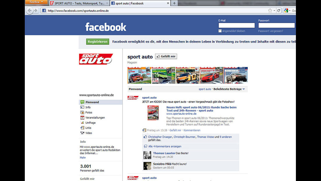 sport auto Facebook-Fan-Seite 2011
