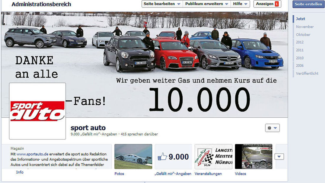 sport auto Facebook-Fan-Seite 2012