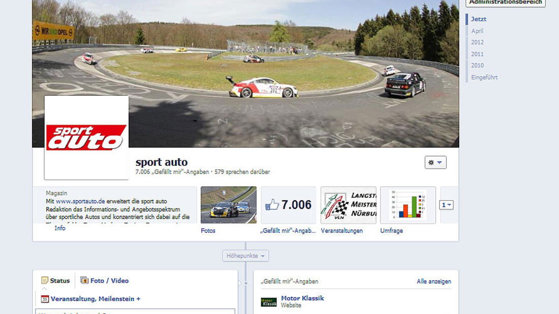 sport auto Facebook-Fan-Seite 2012